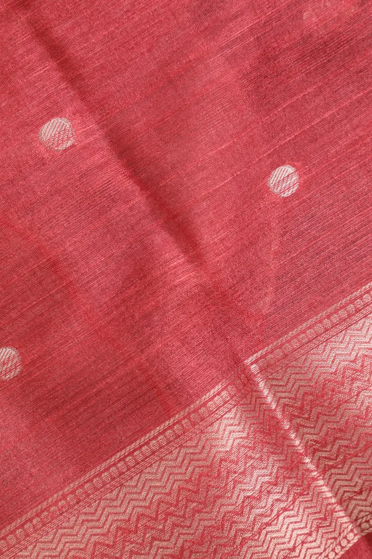 Mahome Red Tussar Saree with Bronze Zari Stripes And Puttas view 3