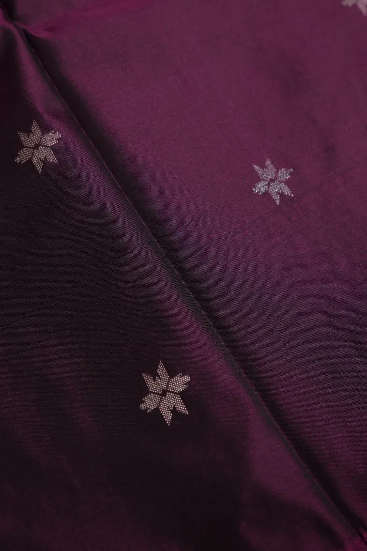 Grape Purple Tissue Banaras with Gold And Silver Zari Geometric Shapes view 3