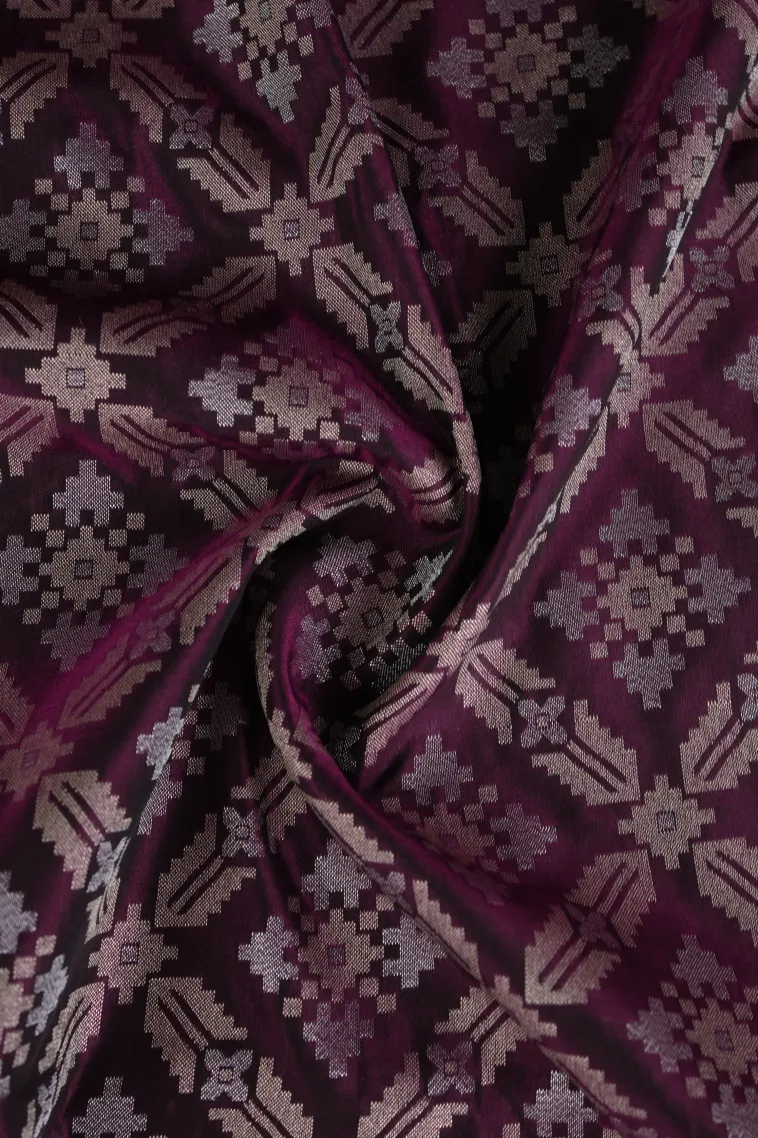 Grape Purple Tissue Banaras with Gold And Silver Zari Geometric Shapes view 4