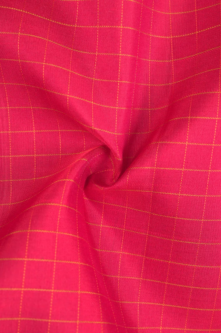 Apple Red Kanchipuram Silk Sarees with Gold Zari Small Checks Pattern view 4