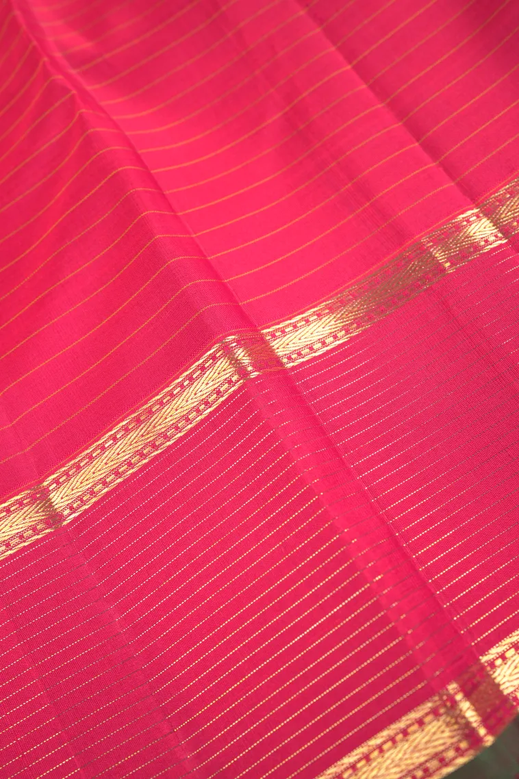 Apple Red Kanchipuram Silk Sarees with Gold Zari Small Checks Pattern view 3