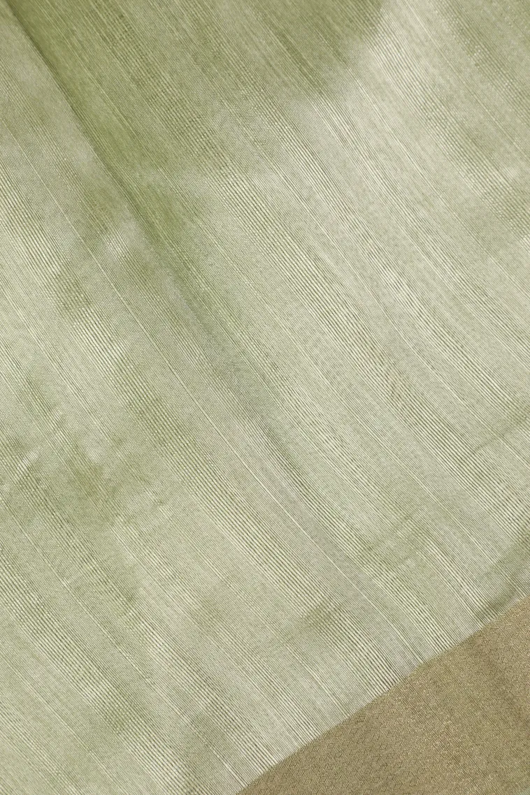 Pistachio Green Raw Silk Sarees with Thread Zari Flower Mottif view 3