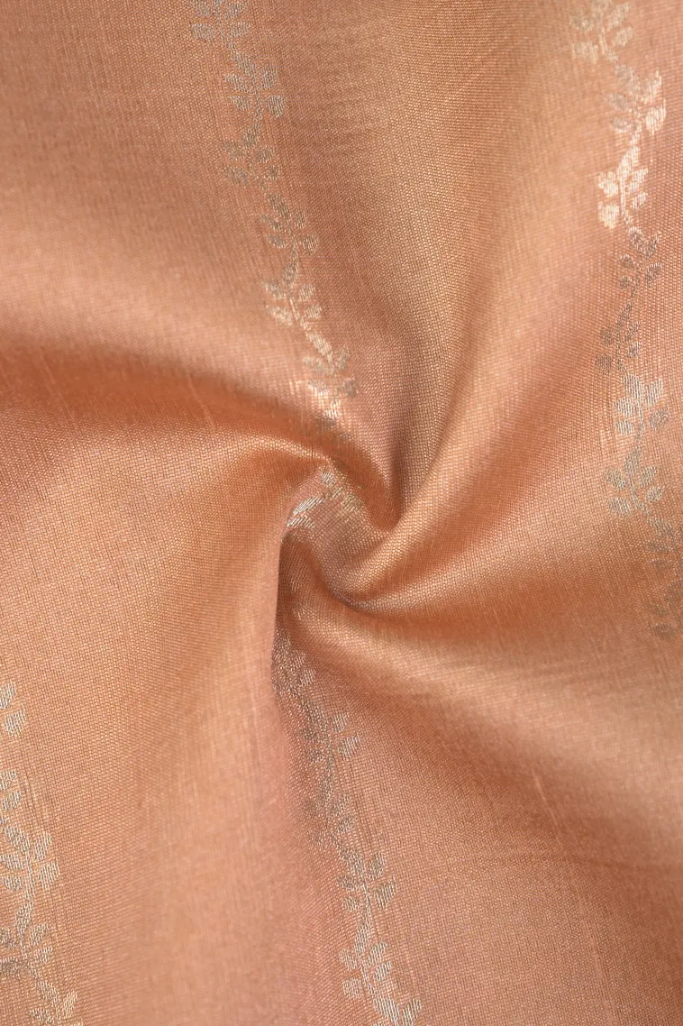 Gold Semi Tussar Silk with Bronze Zari Stripes view 4