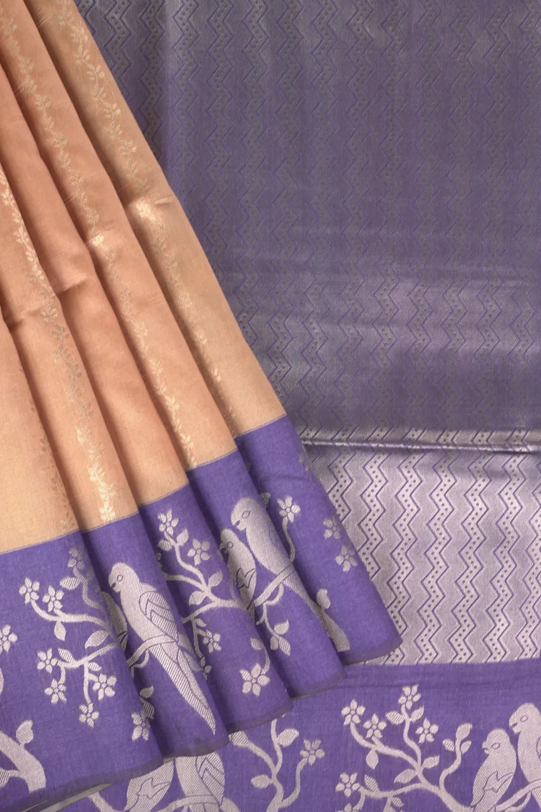 Gold Semi Tussar Silk with Bronze Zari Stripes