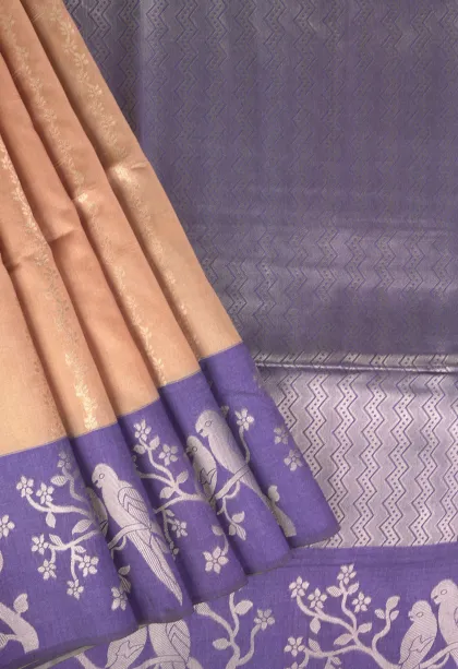 Gold Semi Tussar Silk with Bronze Zari Stripes