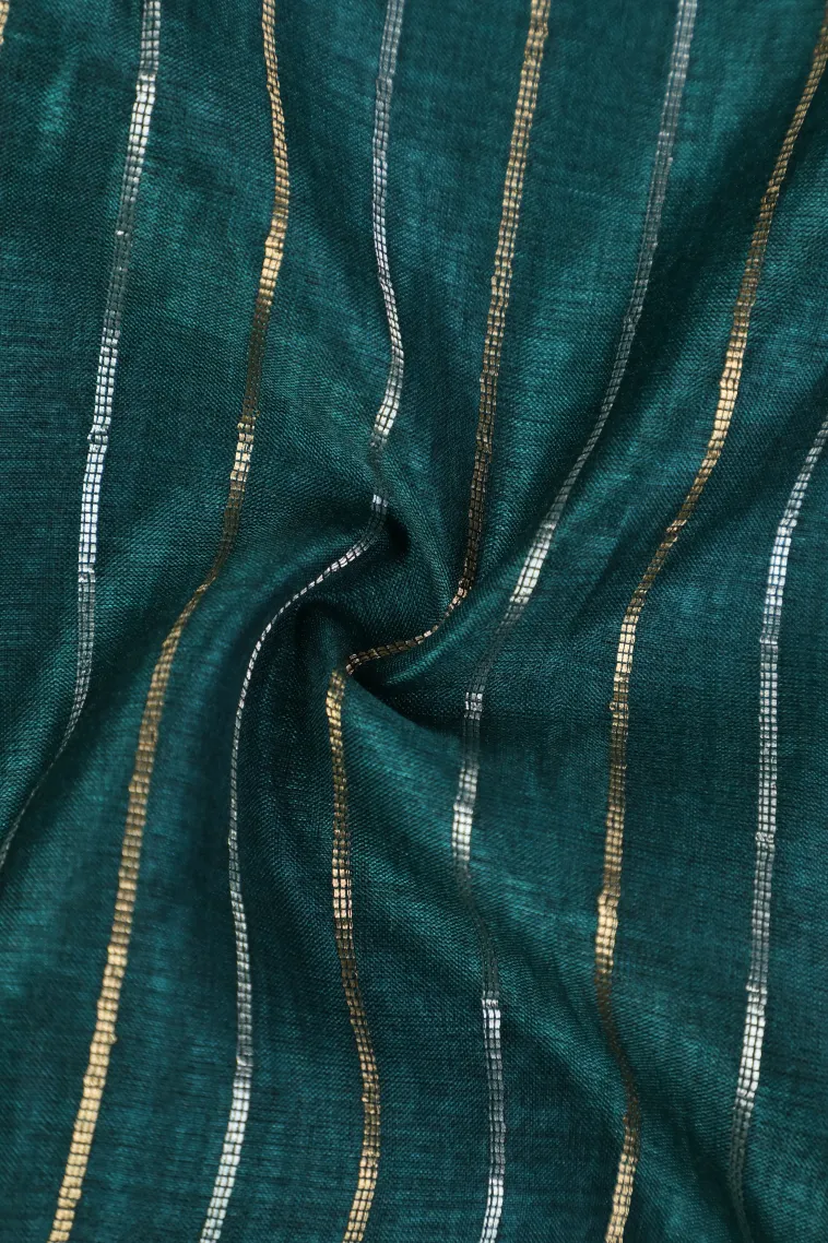Peacock Blue Banaras Sarees with Gold And Silver Zari Stripes view 4