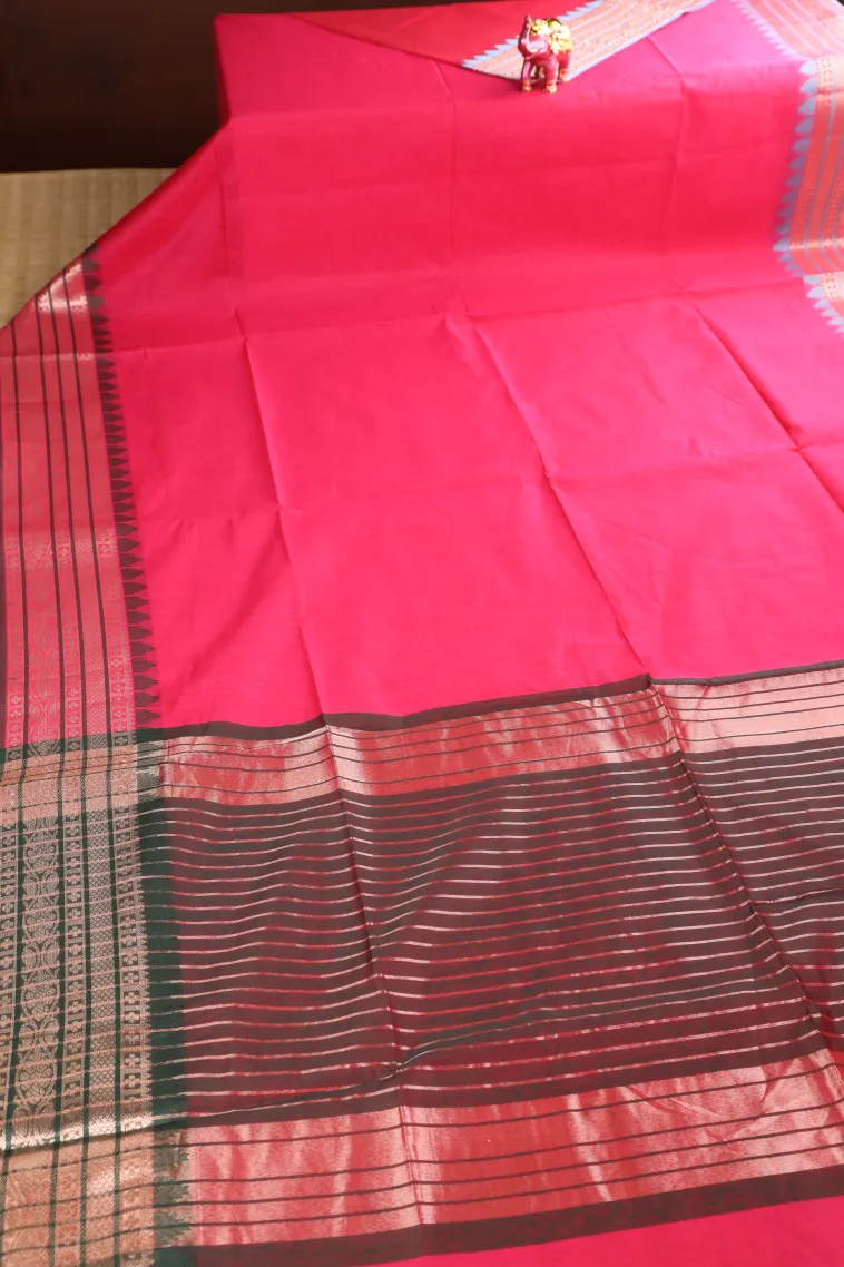 Punch Pink Semi Tussar Silk with Bronze Zari Plain view 2