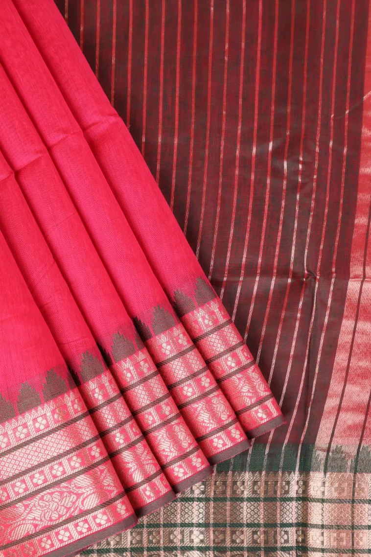 Punch Pink Semi Tussar Silk with Bronze Zari Plain