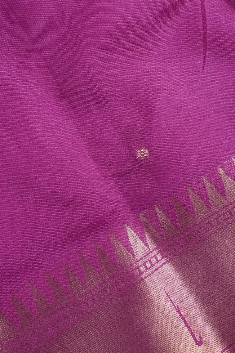 Magenta Purple Semi Tussar Silk with Gold Zari Buttis (small Dots Or Motifs) view 3