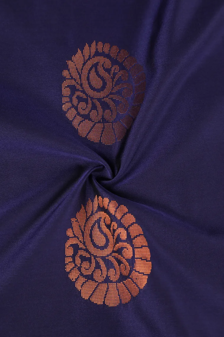 Indigo Blue Soft Silk Saree with Copper Zari Mango Puttas view 4