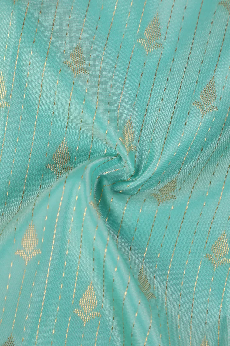 Arctic Blue Soft Silk Saree with Bronze Zari Stripes And Puttas view 4