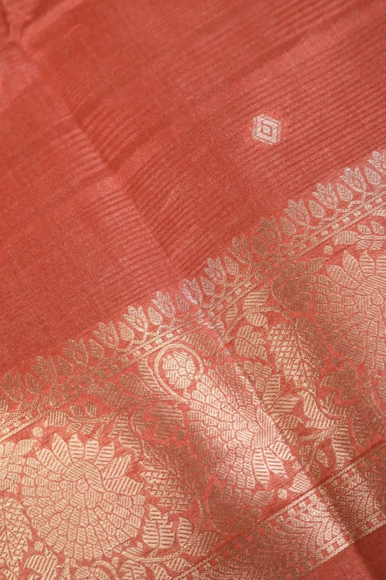 Cedar Brown Semi Tussar Silk with Bronze Zari Peacock Motifs view 3