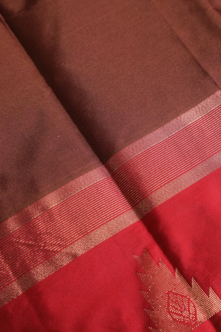 Gingerbread Brown Arani Silk Sarees with Silver Zari Buttis (small Dots Or Motifs) view 3