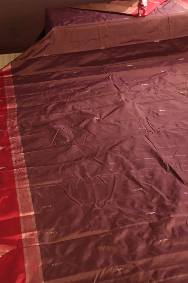 Gingerbread Brown Arani Silk Sarees with Silver Zari Buttis (small Dots Or Motifs) view 2