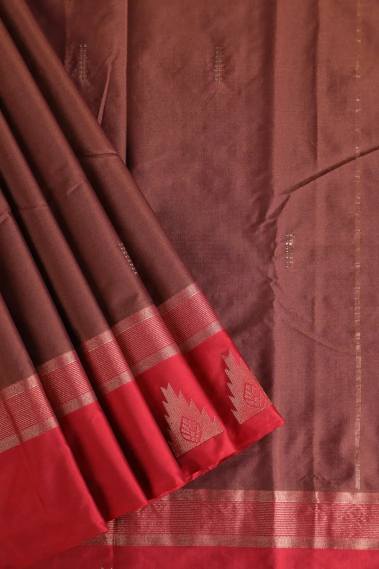 Gingerbread Brown Arani Silk Sarees with Silver Zari Buttis (small Dots Or Motifs)