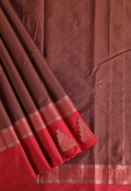 Gingerbread Brown Arani Silk Sarees with Silver Zari Buttis (small Dots Or Motifs)