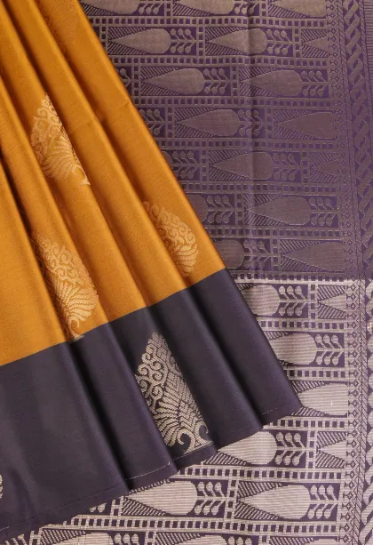 Gold Soft Silk Saree with Gold Zari Tree Mottif