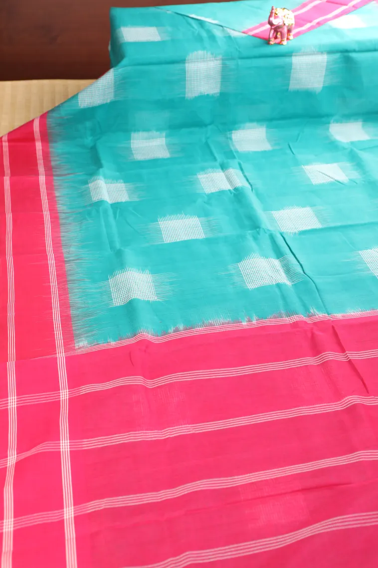 Sky Blue Ikkat Cotton Sarees Without Zari With Geometric Shapes view 2