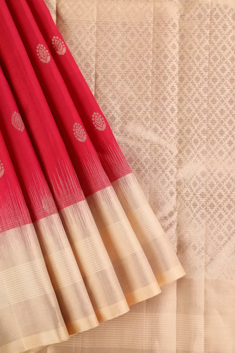 Candy Red Soft Silk Saree with Gold Zari Buttis (small Dots Or Motifs)