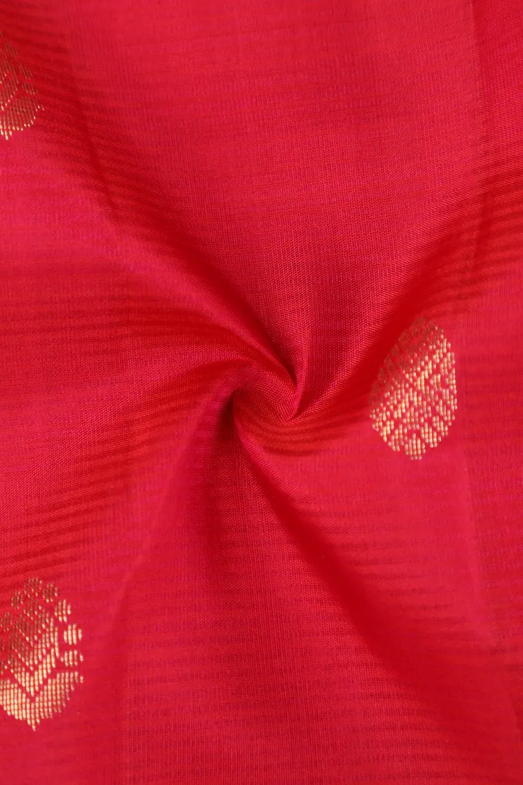 Candy Red Soft Silk Saree with Gold Zari Buttis (small Dots Or Motifs) view 4