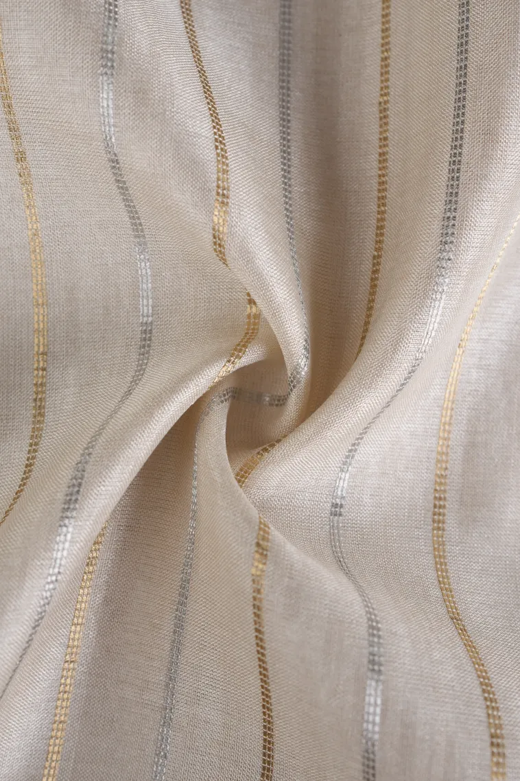 Frost White Tussar Saree with Gold And Silver Zari Stripes view 4