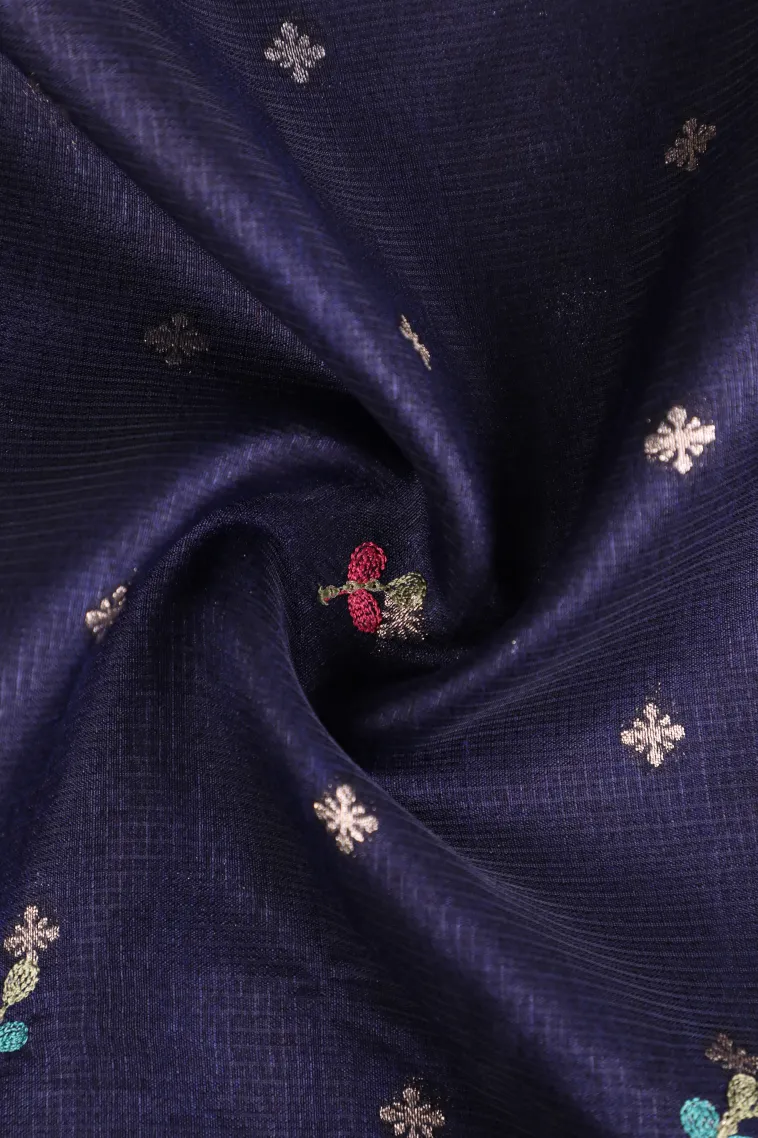 Indigo Blue Manipuri Cotton Sarees with Thread Zari Buttis (small Dots Or Motifs) view 4