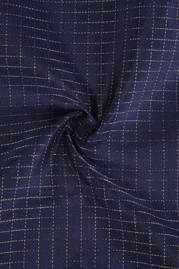 Indigo Blue Arani Silk Sarees with Gold Zari Small Checks Pattern view 4