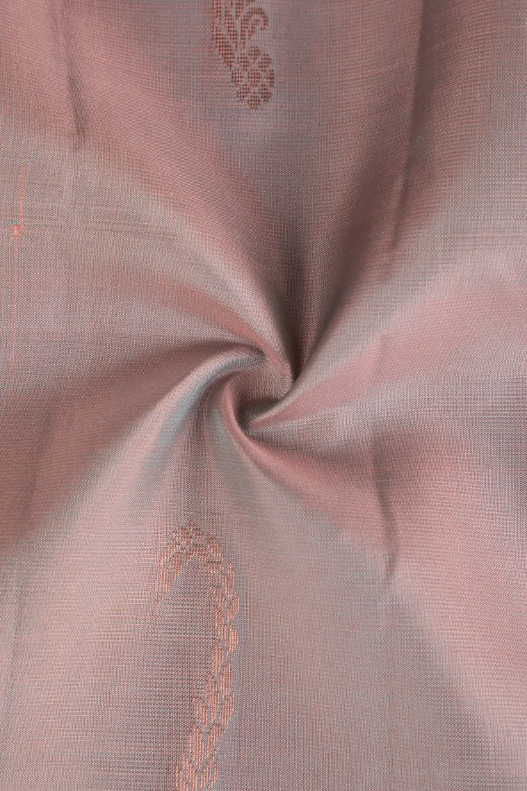 Tan Pink Soft Silk Saree with Gold Zari Stripes And Puttas view 4
