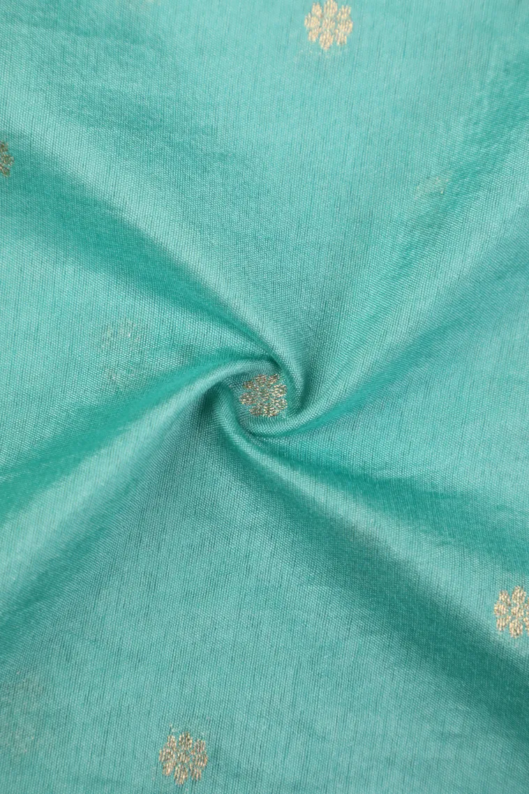 Sky Blue Semi Raw Silk Printed with Gold Zari Buttis (small Dots Or Motifs) view 4