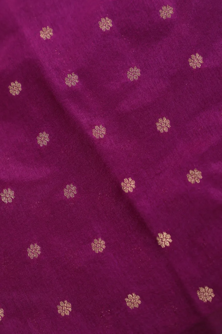 Sky Blue Semi Raw Silk Printed with Gold Zari Buttis (small Dots Or Motifs) view 3