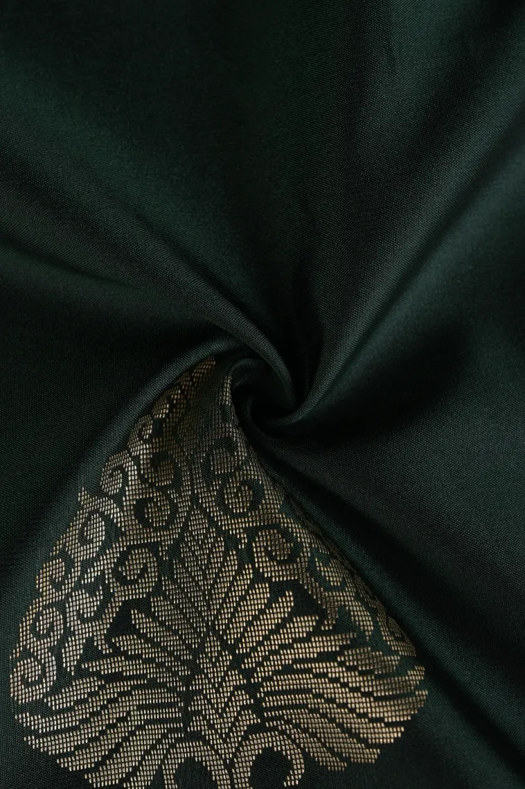 Bottle Green Soft Silk Saree with Gold Zari Tree Mottif view 4