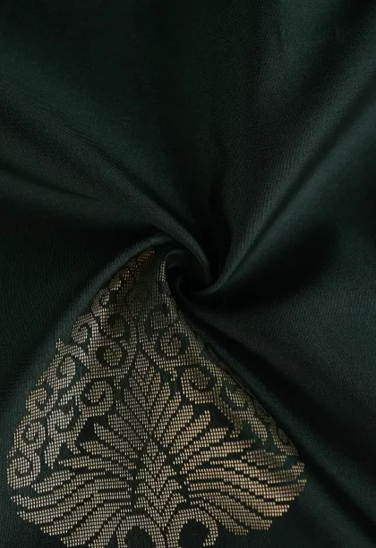 Bottle Green Soft Silk Saree with Gold Zari Tree Mottif