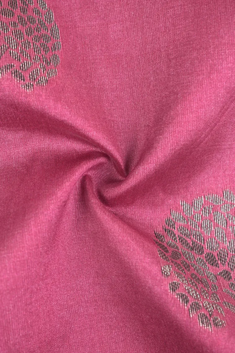 Magenta Pink Tussar Saree with Antic Zari Checks view 4