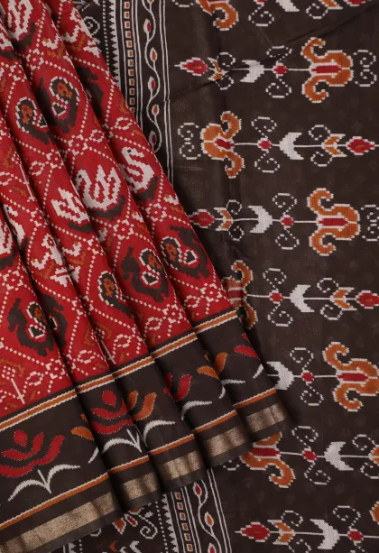 Candy Red Chanderi Cotton Sarees with Gold Zari Birds Mottif