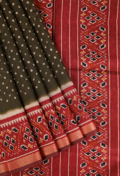 Seaweed Green Chanderi Cotton Sarees Without Zari With Pathik Motifs