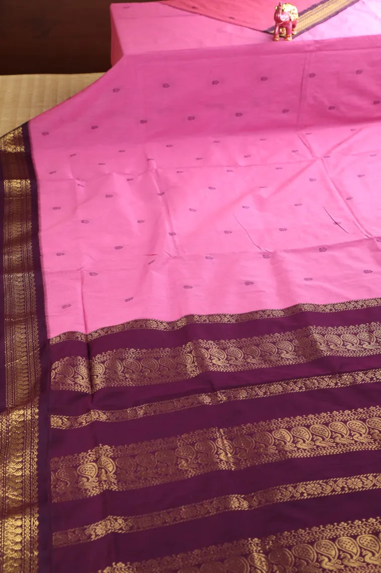 Taffy Pink Kalyani Cotton with Copper Zari Buttis (small Dots Or Motifs) view 2