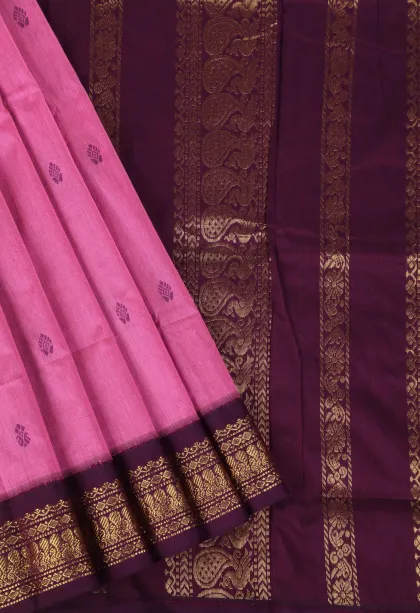 Taffy Pink Kalyani Cotton with Copper Zari Buttis (small Dots Or Motifs)