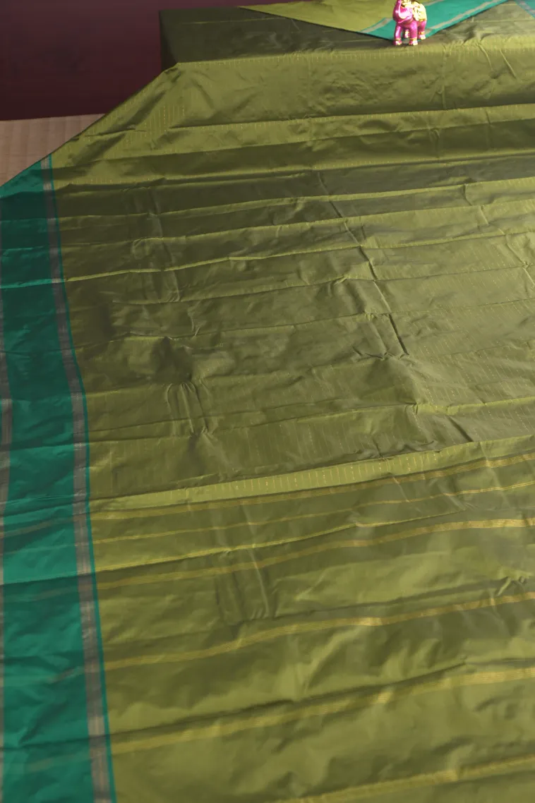 Olive Green Arani Silk Sarees with Gold Zari Cross Stripes view 2