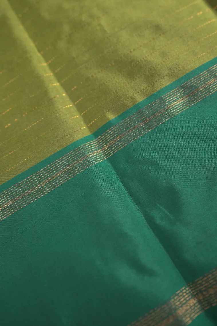 Olive Green Arani Silk Sarees with Gold Zari Cross Stripes view 3