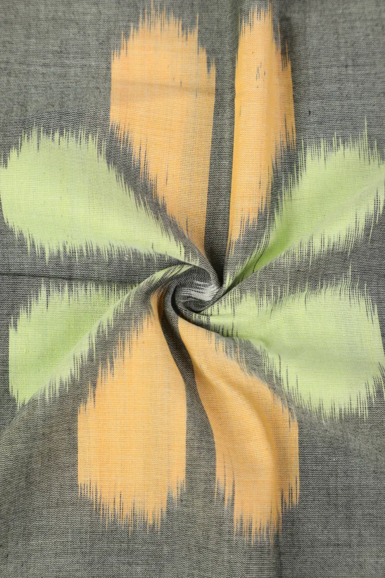 Gray Black Ikkat Cotton Sarees Without Zari With Geometric Shapes view 4