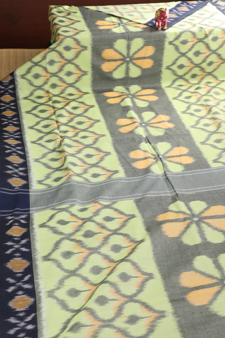 Gray Black Ikkat Cotton Sarees Without Zari With Geometric Shapes view 2