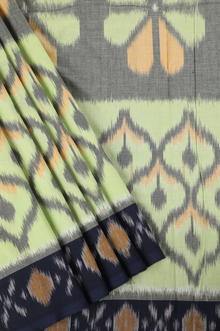 Gray Black Ikkat Cotton Sarees Without Zari With Geometric Shapes