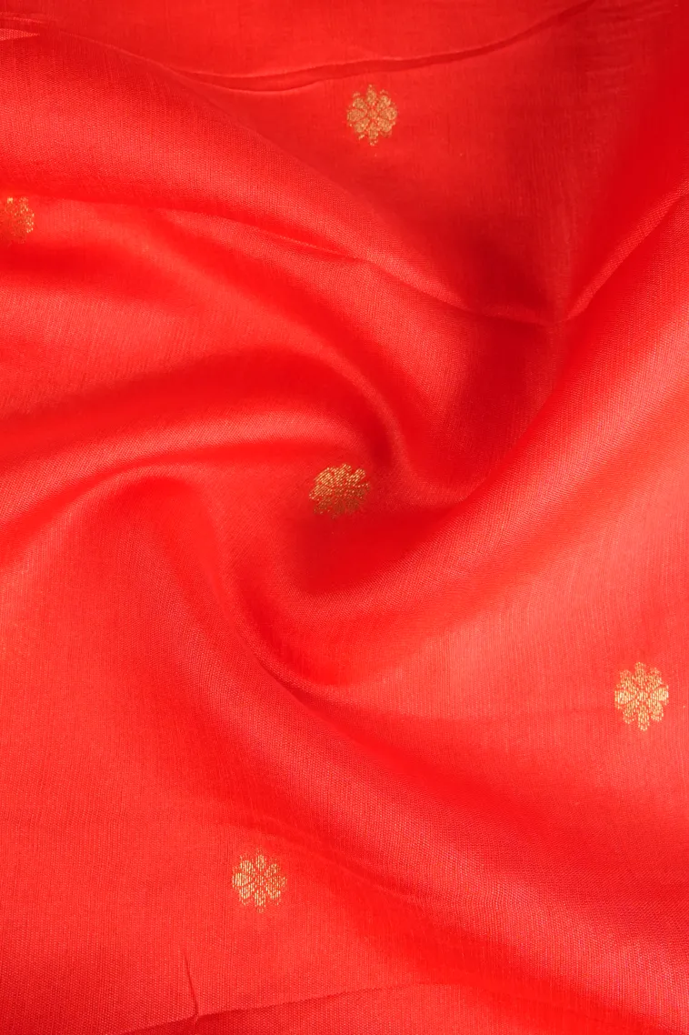 Candy Red Semi Tussar Silk with Gold Zari Buttis (small Dots Or Motifs) view 4