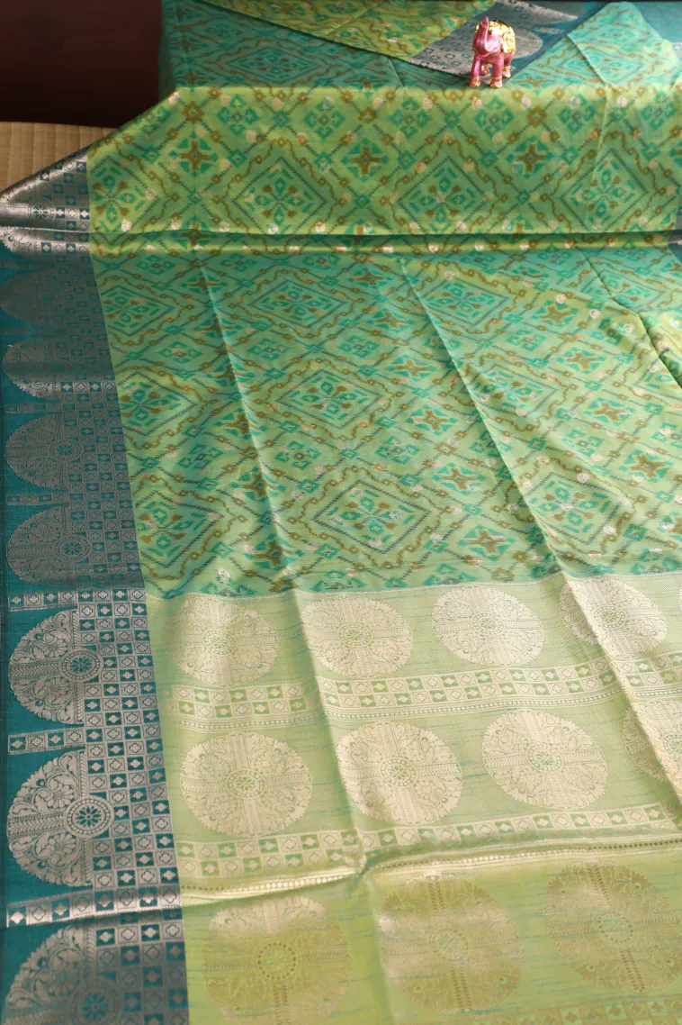 Pear Green Semi Tussar Silk with Bronze Zari Geometric Shapes view 2