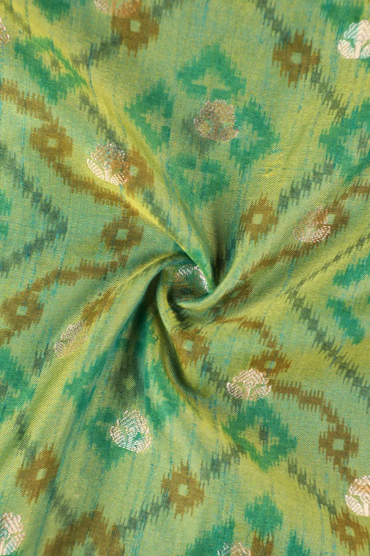 Pear Green Semi Tussar Silk with Bronze Zari Geometric Shapes view 4