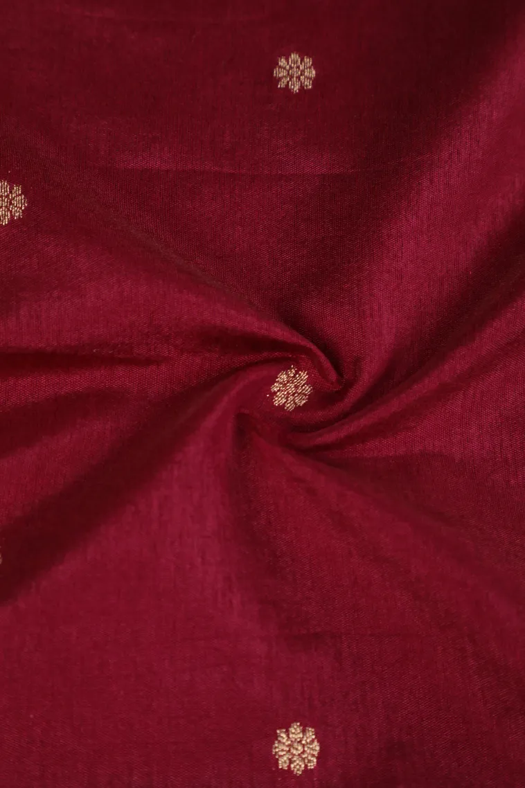 Cherry Red Semi Raw Silk Printed with Gold Zari Buttis (small Dots Or Motifs) view 4