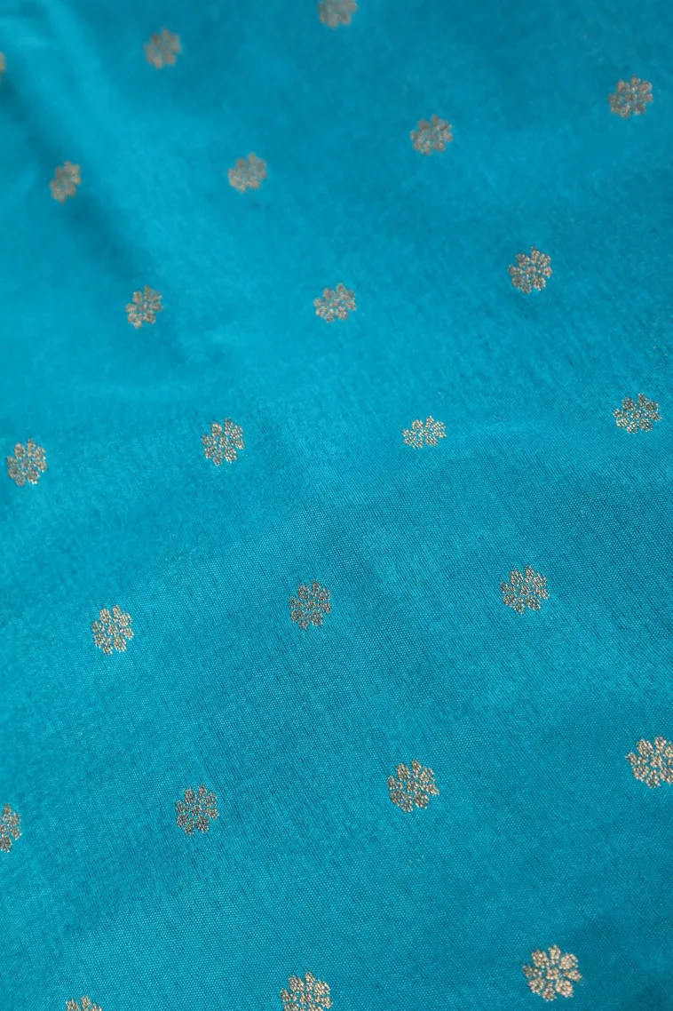 Cherry Red Semi Raw Silk Printed with Gold Zari Buttis (small Dots Or Motifs) view 3