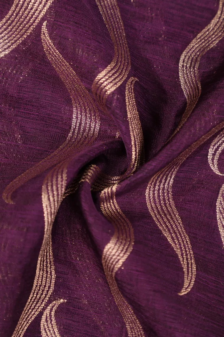 Grape Purple Banaras Sarees with Copper Zari Leaf Pattern view 4