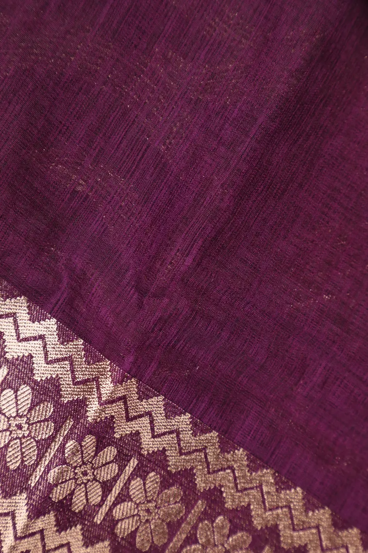 Grape Purple Banaras Sarees with Copper Zari Leaf Pattern view 3
