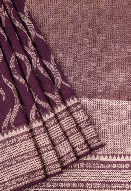 Grape Purple Banaras Sarees with Copper Zari Leaf Pattern